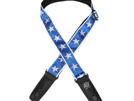 Lock-It Straps Cotton Guitar Cotton Guitar Strap - Blue With White Stars Supply