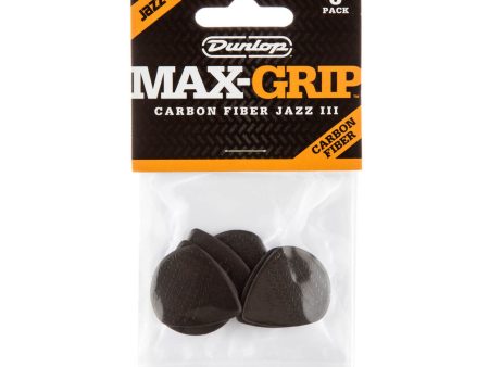 Dunlop 471P3C Max-Grip Jazz III Guitar Picks - Carbon Fiber Black (6-Pk) on Sale